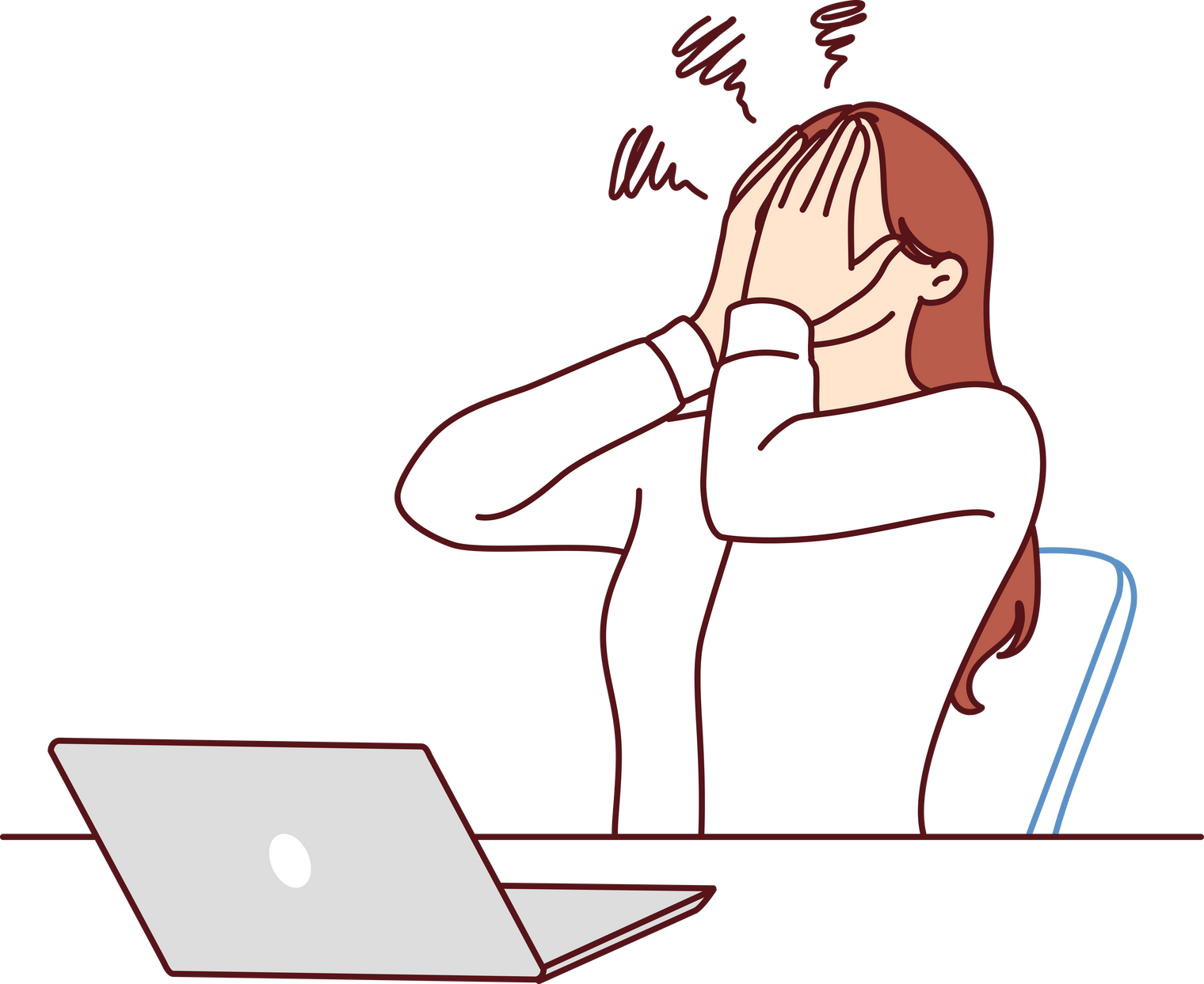 Business woman using laptop experiencing stress after sending email to wrong recipient